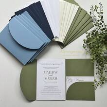 NIEWSPECIAL 10/20/25/50pcs Set Curved Tri-Fold Pocket Wedding Invitation Covers, Engagement 15th Birthday Baptism Pocket Minimalist Invitations, DIY Invitations, 5*7 Inch Invitations, Pocket Invitations, Customized Invitations, Innovative Wedding Card Designs - Style a - View 3