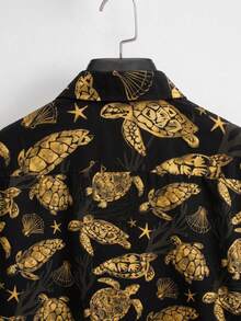 Men's Casual Turtle Print Vacation Shirt - Black and Gold - View 6