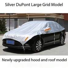 Newly Upgraded Silver Half Car Cover, Sunproof UV Block Windshield Roof Hood Protector, Heat Resistant Auto Umbrella Sunshade For Sedan SUV, Weatherproof Waterproof Exterior Guard With Windproof Straps Reflective Strip - Multicolor - View 2