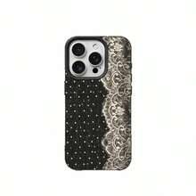 1pc TPU Material Retro Polka Dot Side Lace Pattern Phone Case Compatible With IPhone 17 Pro Max/17/16 Pro Max/15/13/12/11/ S20 FE/A15/S24/A55/ Note 11/Note 12/Note 13 Pro Full Coverage Anti-Drop Soft Shell Protective Cover - Black - View 5