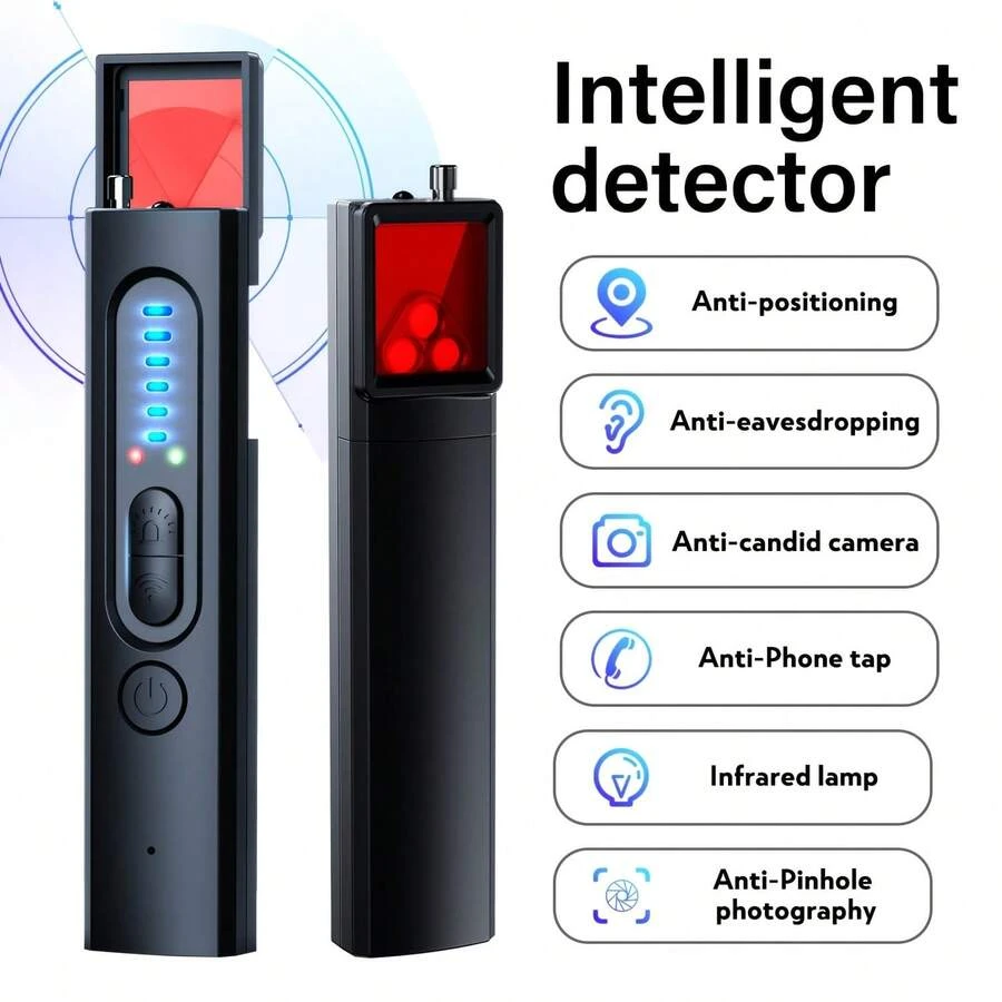 1 buah Detektor Kamera Portabel, Dapat Mendeteksi Kamera Tersembunyi, Pelacak GPS, Sinyal RF Anti-Spy, 5 Tingkat Sensitivitas, Dapat Diisi Ulang USB, Cocok Untuk Mobil, Rumah, Hotel, Kamar Mandi, dan Perjalanan, Melindungi Privasi dan Keamanan