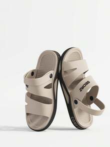 Unisex Outdoor Sports Letter Sandals Slippers 2-In-1, Adjustable Heel Driving Outing Sandals, Indoor Home Bathroom Shower Slippers - Khaki - View 9