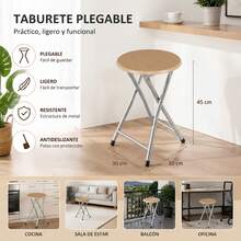 Round Folding Stool With Wooden Top, 30x30x45cm, Metal Frame, 100kg Load Capacity, Legs With Non-Slip Protectors, Compact For Kitchen, Balcony, Office, Events - Yellow - View 10