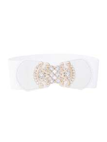 1pc Women's Wide Waist Belt With Metal Buckle Decor, Vintage High Waist Dress Belt, Black - Waistband - View 15