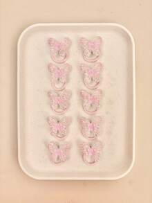 Set de 6 gomas para el pelo finas y elásticas para niña con mariposa 3D de purpurina transparente aleatoria, accesorio versátil, dulce y bonito para uso diario, citas, deportes, escuela y estilo casual - Multicolor - Ver 2