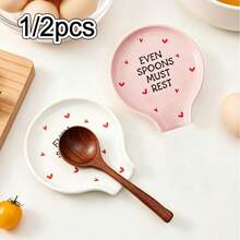 1pc Cute Heart-Shaped Ceramic Spoon Holder, Novel Humorous Quote Printed Stove Top Spoon Rest, Romantic Kitchen Decor Accessory, Housewarming Holiday Gift For Cooking Enthusiasts - View 12