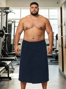 Men's Plus Size Terry Cloth Wrap Skirt Big & Tall Adjustable Bath Skirt With Pocket Absorbent Shower Wrap For Spa Gym Home - Navy Blue - View 6