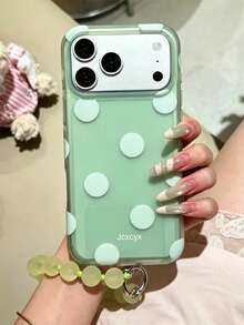 Y2K Fashion Cute Polka Dot Candy Color Matte Soft Phone Case, Compatible With IPhone 17 Pro Max 17 Pro 17 16 Pro Max 16 Pro 16 15 Pro Max 15 Pro 14 Pro Max 14 Pro 13 12 11, With Colorful Anti-Loss Lanyard, Semi-Transparent Back Cover - Green - View 2