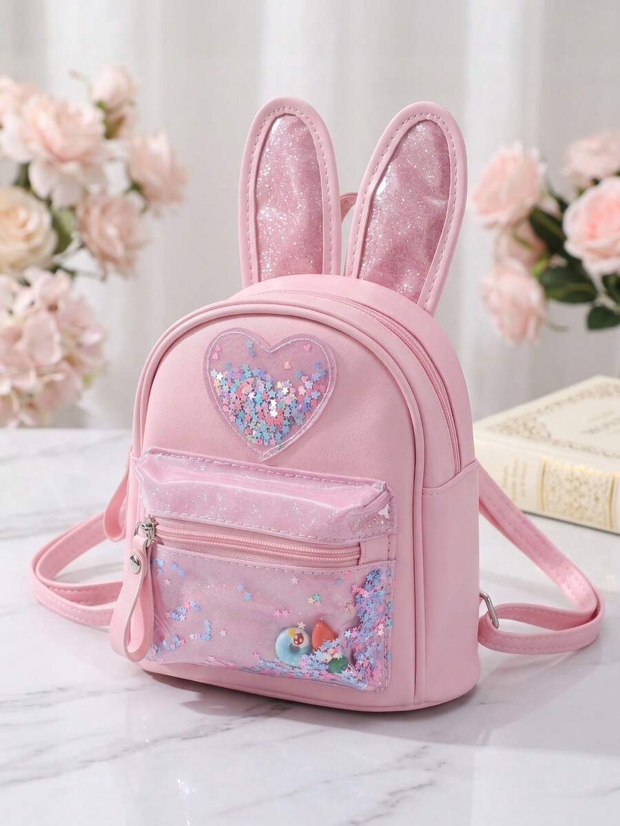 1 chiếc ba lô đeo vai đôi hình thỏ cho bé gái kèm túi mini đồng bộ, quà tặng dễ thương cho bé gái - Hình dạng con thỏ - Xem 1