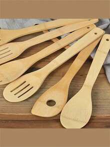 5-Piece Bamboo Cooking Utensil Set, Non-Stick Frying Pan Spatula, Wooden Kitchen Tools, Wooden Spoon, Bamboo Kitchen Utensils, Wooden Spatula And Wooden Spoon Suitable For Non-Stick Cookware, Premium Housewarming Gift, Daily Wooden Kitchen Utensils - Multicolor - View 4