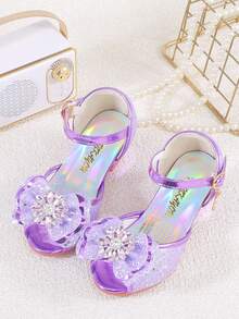 Nuevas sandalias de cristal morado para niñas pequeñas, zapatos de tacón alto de princesa de moda para niños, de verano - Morado - Ver 15
