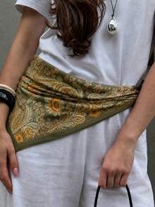 1PC Women's Fashion Minimalist Printed Satin Bandana Scarf, 2026 Spring New Fashion Hair Accessory Scarf, Suitable For Women, Can Be Used As Belt, Bag Decoration, Ribbon, Hairband Or Headscarf, An Ideal Choice To Enhance Your Overall Look. - Green - View 2