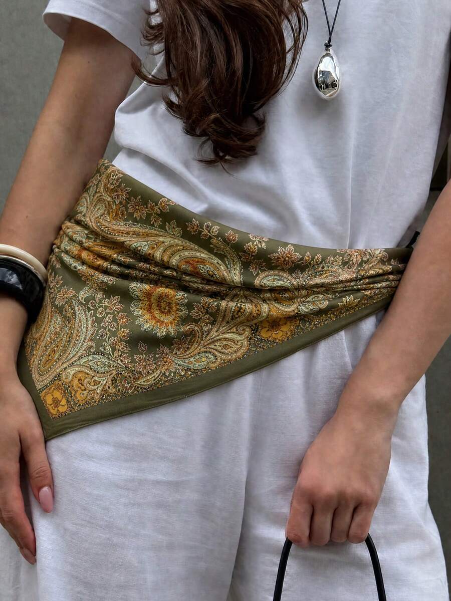 1PC Women's Fashion Minimalist Printed Satin Bandana Scarf, 2026 Spring New Fashion Hair Accessory Scarf, Suitable For Women, Can Be Used As Belt, Bag Decoration, Ribbon, Hairband Or Headscarf, An Ideal Choice To Enhance Your Overall Look.