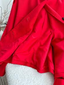 FGGG Women's Epaulettes & Button Decorated Long Sleeve Stand Collar Loose Straight Woven Red Short Trench Coat, Vintage British Style, Suitable For Daily & Party Wear, Spring & Autumn - Red - View 10