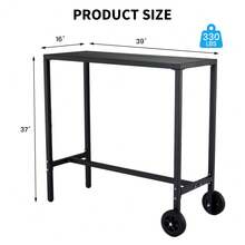 Outdoor Bar Table With Wheels & Adjustable Leveling Feet,Multipurpose High Top Bar Table,Counter Height Table,For Kitchen,Home Bar,Patio,Balcony - Black - View 2