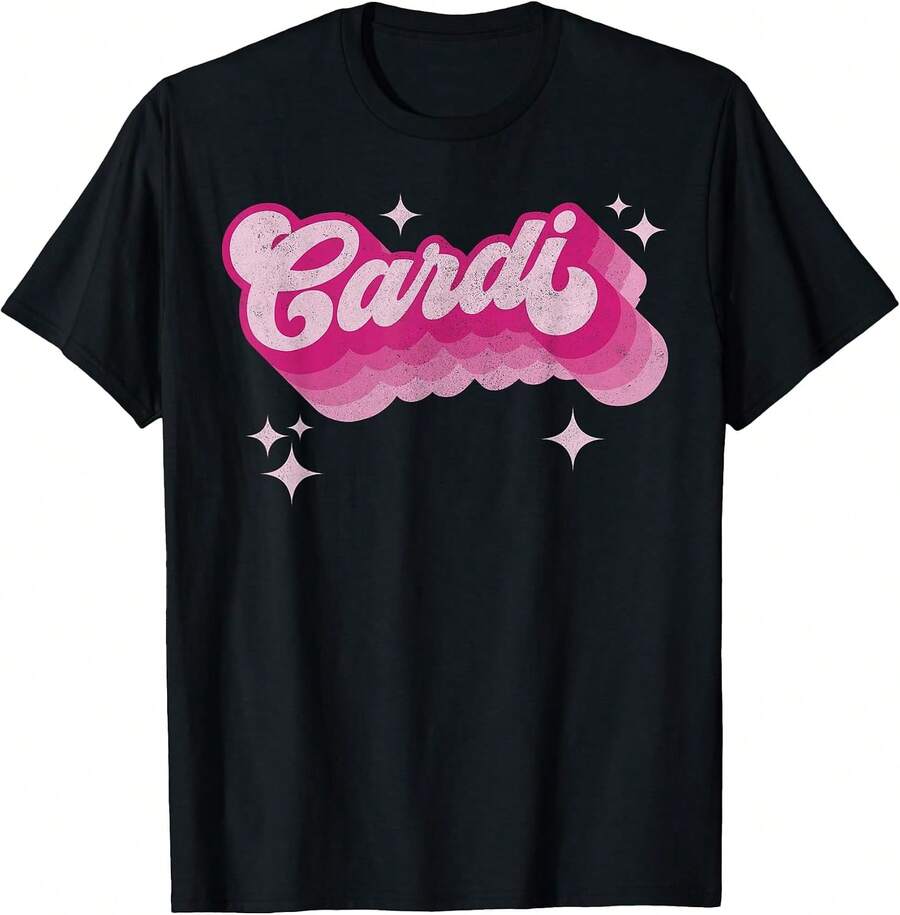 Unisex Erwachsenen-T-Shirt Cardi mit Vornamen im Vintage-Stil, personalisiertes Damen-T-Shirt im 70er-Jahre-Retro-Look - Schwarz - Übersicht 1
