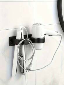 1pc Hair Dryer Holder, Hair Dryer Rack With Towel Hook, Wall-Mounted Hair Styling Tool Storage Rack, Drill-Free Bathroom Storage Rack, Suitable For Hair Dryer, Straightener And Curler, Hair Accessory Organizer, With Shelf, Decorative Hanging, Bathroom Accessories, Home Decor, Wall-Mounted Storage Rack - Multicolor - View 7