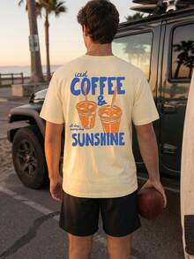 Conjunto casual de verano para hombre, camiseta gráfica de CAFÉ y pantalones cortos rectos de cintura elástica, ropa de casa, al aire libre, casual urbano, juvenil, minimalista, retro, versátil, de calidad, personalizado, deportivo - Multicolor - Ver 2