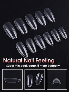 12 Uñas Postizas de Cobertura Completa con Forma de Almendra, Juego de Pegatinas de Arte de Uñas Reutilizables para Salón de Uñas y Uso Doméstico DIY - transparente - Ver 4
