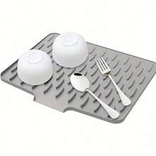 1 pieza Alfombrilla de secado de platos de silicona multifuncional para cocina, 16"X12" con orificios de drenaje incorporados, antideslizante, secado rápido, fácil de limpiar, protector de encimera reutilizable con diseño de drenaje, multifuncional para cocina, baño, autocaravana, lavandería, diseño con ranuras, apto para decoración del hogar, alfombrilla de drenaje de cocina - Multicolor - Ver 14