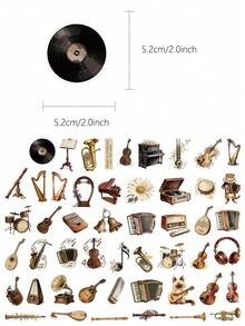 50-Piece Set Of Retro Musical Instrument Stickers For Suitcases, Laptops, Scrapbooks, Diaries, Skateboards, Guitars, Helmets, Instrument Cases, And DIY Decals - Multicolor - View 9