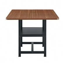 Black Rectangular Dining Table In Industrial Design, 160*90*76 Cm, For 4-6 People, With Multifunctional Storage Shelf, Suitable For Living Room, Kitchen And Dining Area. - Natural Color - View 6