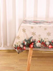 1件裝聖誕桌布 130x220cm 聖誕球與雪花圖案一次性塑料長方形桌巾，鄉村風聖誕派對裝飾，適用野餐、居家廚房餐桌布置，冬季節慶餐桌佈置與禮物靈感 - 聖誕紅灰球 - 查看 8