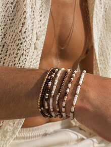 7pcs Fashion Bohemian Beaded Bracelets, Vacation Style Bracelet Set, Ideal Gift For Men, Birthday Gift, Holiday Gift - Multicolor - View 1