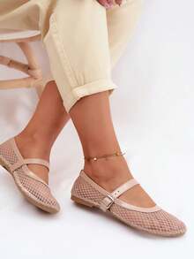 Ballerines en maille Gaia avec bride, légères et aérées avec semelle intérieure en cuir confortable, idéales pour les journées chaudes Noir Beige - Beige - Voir 5