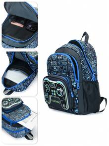 3pcs Game Controller Pattern Backpack Set, Includes Insulated Lunch Bag And Pencil Case, Large Capacity Multi-Layer Waterproof School Bag, Suitable For School - Multicolor - View 5