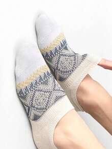 1/3/5/10/20 Pairs Neutral Geometric Pattern Invisible Socks, Breathable Low-Cut No-Show Boat Socks, Suitable For Daily Wear - Multicolor - View 3