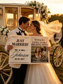 1pc Customized Newspaper Style Wedding Announcement Poster, Personalized Photo & Text Wedding Newspaper, Intimate Wedding Newspaper, Unique Couple Marriage Reveal, Modern, Bold, Fashionable Newspaper - Multicolor - View 6