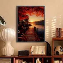 1 pièce [30*40cm/11.8*15.7in] Kit de peinture de diamant acrylique 5D, motif de paysage de coucher de soleil, convient aux débutants adultes pour l'art de diamant mosaïque DIY, peinture de diamant DIY faite main avec perçage complet, applicable pour la décoration murale du salon, de la chambre, du bureau, cadeau de décoration intérieure surprise pour la famille et les amis, sans cadre - Pas de cadre - Voir 3