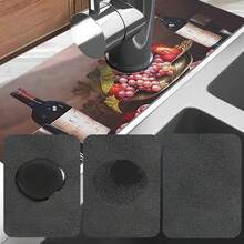 1pc Romantic Wine Pattern Rubber Faucet Splash Guard, Bathroom Faucet Anti-Splash Mat, Mud Guard, Moisture-Proof Non-Slip Faucet Pad, Kitchen Countertop Accessory. Protect Your Kitchen Countertop. - Multicolor - View 8