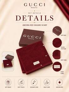 Gucci Burgundy Square Scarf, 41*40cm, Soft Skin-Friendly Absorbent, Comes With Gift Box, Delicate No Shedding, Perfect For Holiday Gifts And Personal Use - Burgundy - View 7