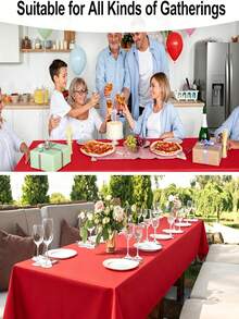 1 pieza Mantel de poliéster resistente a las manchas y a las arrugas, adecuado para fiestas, banquetes, bodas, restaurantes, cafeterías, interiores y exteriores - Rojo - Ver 7