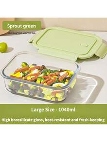 2pcs Rectangle High Borosilicate Glass Food Storage Container, Microwave Freezer Oven Dishwasher , Stackable Portable Meal Prep Lunch Box For Kitchen Refrigerator, Office Work Lunch, Outdoor Picnic & Camping, Family Daily Food Preservation - Green - View 16