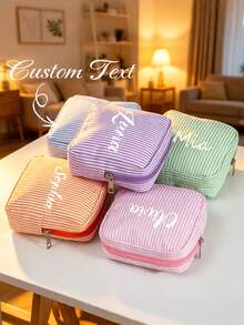 Custom Striped Sanitary Napkin Storage Bag - Personalized Text, Multiple Colors Available. Large Capacity; Can Also Be Used As Daily Makeup Bag Or Storage Pouch. - Multicolor - View 4