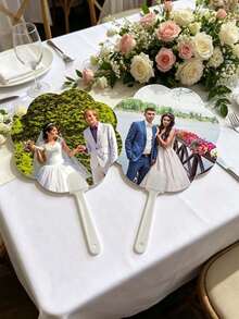 Customized Photo Flower-Shaped Hand Fan, Personalized Image Hand Fan For Wedding Decoration, Bride Bridesmaid Souvenir, Boho Party Fan - Multicolor - View 3