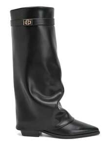 Bottes Hautes à Recouvrement à Boucle Dorée – L'Allure Cavalière Urbaine - Black 2596A - View 3