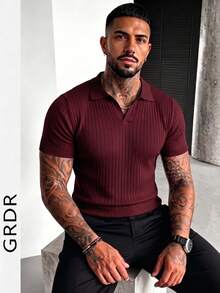 Suéter de punto de manga corta de unicolor para hombres GRDR, de moda para el verano - Burdeos - Ver 5