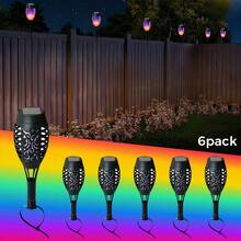 POSE UP 6pcs Solar Flame Light Strip, Waterproof Outdoor LED Fence And Deck Lights, Realistic Flickering Flame Effect Solar Landscape Lighting, With Switch Control, Easy Installation Decorative Lights, Suitable For Yard, Lawn, Pathway, Stairs, Driveway, Patio And Garden - Multicolor - View 11