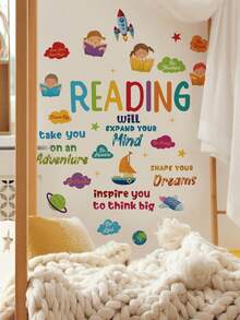mama look 1pc, 30*120cm, Educational Learning Wall Sticker, Building Blocks Puzzle, Student Reading, Positive Encouragement Quotes, PVC Self-Adhesive Removable Wall Sticker, Suitable For Bedroom, Living Room, Study, Dining Room, Bathroom, Home Wall Decoration, Room Decor, Etc. - Multiple Styles - View 6