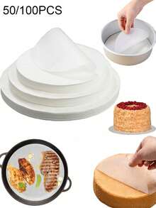 50/100片圓形烘焙紙（6英吋/8英吋/10英吋），不沾烘焙墊，氣炸鍋內襯紙，蛋糕模具脫模紙，吸水紙，雙面矽膠塗層預切烘焙紙 - 白色 - 查看 1