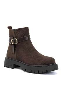 Bottines Chunky In Suédine à Épaisse Semelle Crantée – Le Style Urbain Décontracté - Brown - View 1