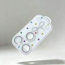 Protector de lente de cámara con patrón de lazo, accesorio de decoración de teléfono con cristales de strass de colores, película de lente de cobertura completa 3D, película de cámara antiarañazos 9H, compatible con iPhone 17 Pro/17 Pro Max, accesorio de cámara de teléfono brillante y de moda - Multicolor - Ver 6