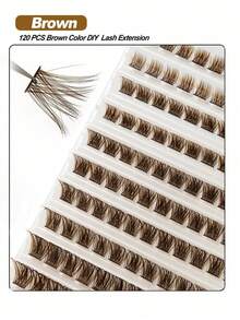 120pcs Brown DIY Eyelash Extensions Cross Lightweight Single Cluster False Eyelashes, Natural Soft Lightweight, 8-16mm, Reusable, Mixed Style Eyelash Clusters, Single Cluster False Eyelashes - D - View 2