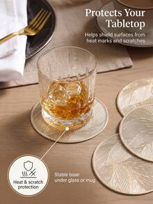 12入金色葉紋壓花杯墊，PVC材質餐墊，3.94英吋圓形咖啡杯墊，可水洗、易清潔、可擦拭、防滑耐熱，適合房間裝飾、居家桌面裝飾、家居裝飾，適用於節日、派對、生日、婚禮與晚餐聚會 - 彩色 - 查看 4