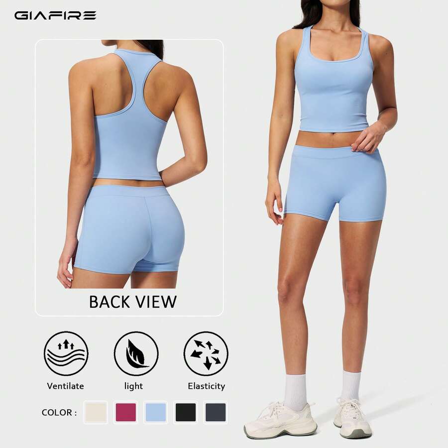 2026新款 GIAFIRE 女款 2 件組瑜伽套裝，緊身快乾高腰提臀收腹刷毛寬腿褲，適用皮拉提斯、跑步、健身、戶外休閒舒適運動套裝