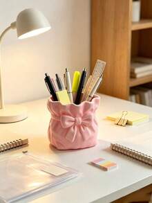 1pc Bowknot Pen Holder Storage, Desktop Pen Holder And Decorative Vase Ornament, Suitable For Stationery Storage, Makeup Brush Storage, Toothbrush And Toothpaste Storage, Exquisite Desktop Ornament For Living Room, Bedroom, Desk, Office Desk, Business Decor, School Small Gift, Delicate Decoration - One Size Fits All - View 4